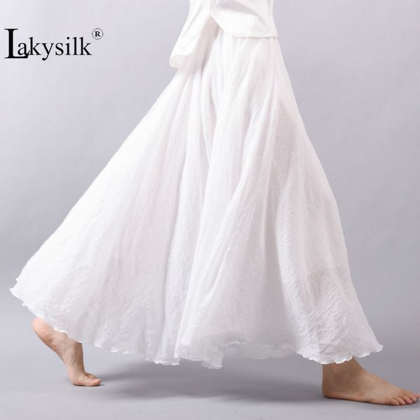 

vintage women cotton linen skirt high waisted elegant solid white black pleated skirts female maxi skirts women long skirts