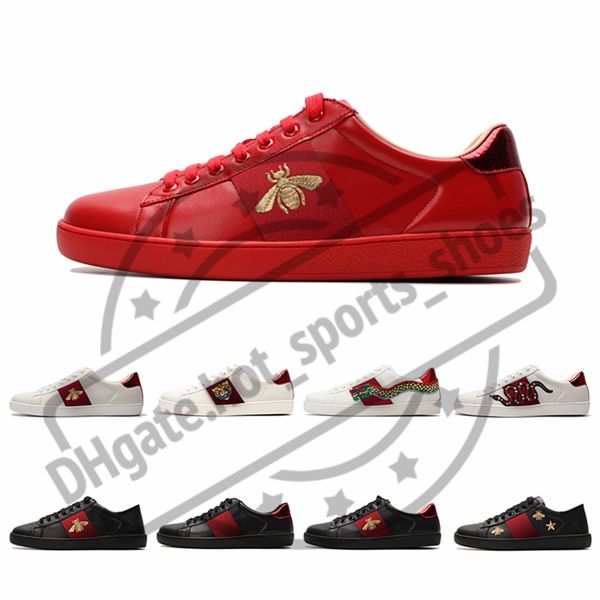 

Fa hion luxury de igner ca ual hoe ace embroidery bee tiger nake flat neaker port trainer party dre ladie genuine leather hoe, Black