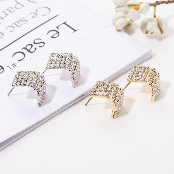 

luxurious bling bling full rhinestones square stud earrings for lady women fashion jewelry gold and silver plated, Golden;silver