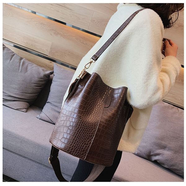 

women large capacity alligator bucket bags crocodile pattern handbag casual crocodile shoulder messenger bags ladies pu purse