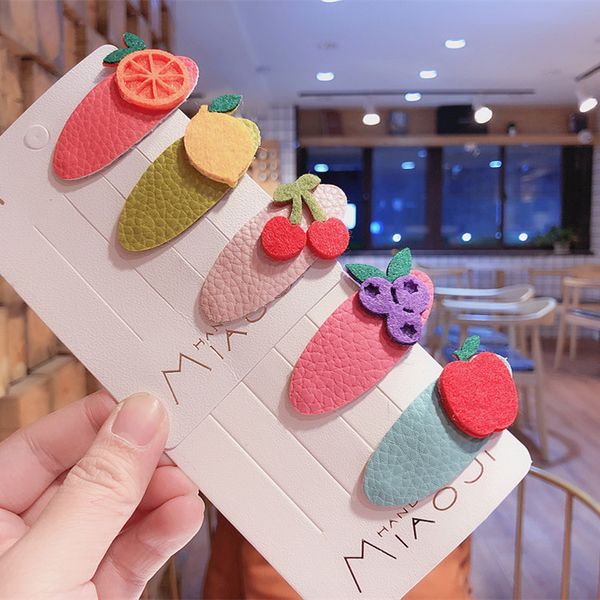 

ins 10pcs fashion cute felt strawberry lemon apple grape cherry snap clips fruits leather barrettes hairpins princess headwear, Slivery;white
