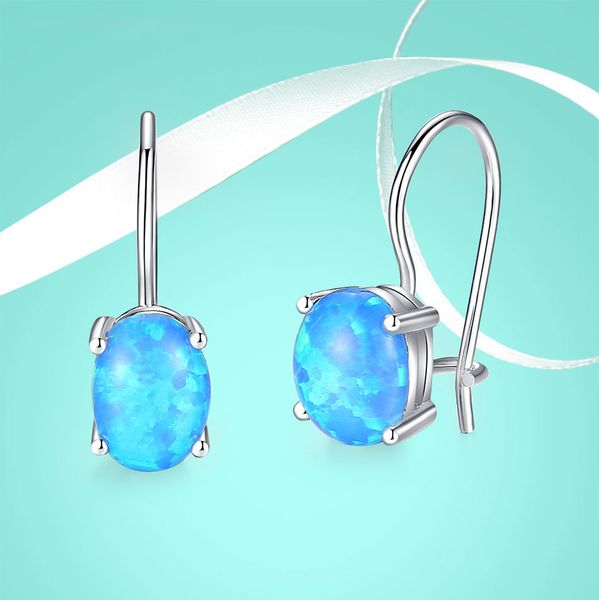 

summer new blue opal stone drop earings fashion femme earrings 925 sterling silver jewelry earrings for women girls