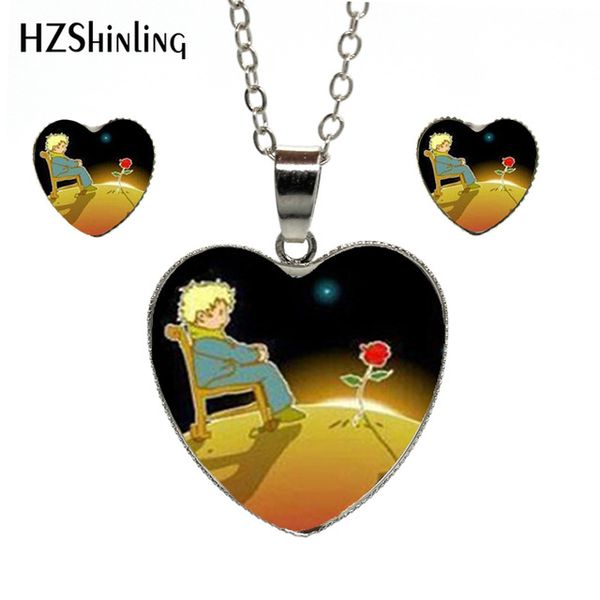 

new fashion heart jewelry set the little prince quotes ps silver chains hand craft heart pendants and earrings, Slivery;golden