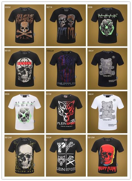 

2019 high crime fashion cartoon bear printing brand designer 2018 t-shirts diamond skull funny t-shirts men casual beads t-shir, White;black