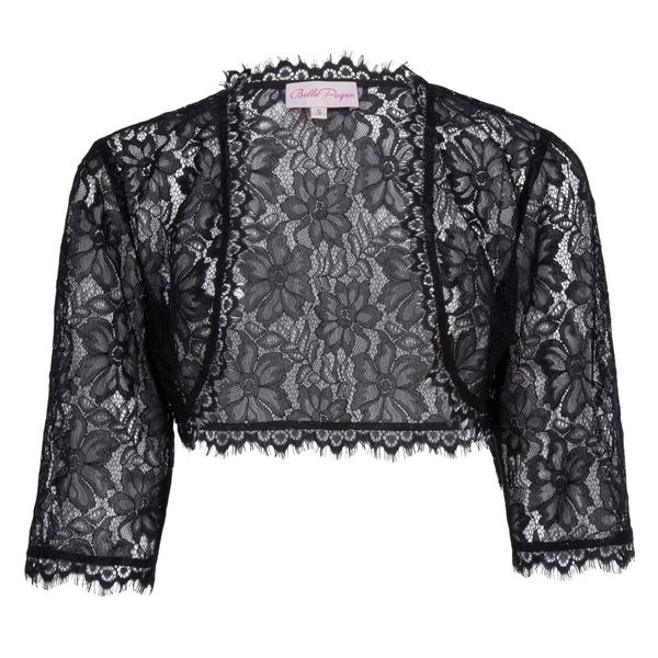 

women ladies short wedding bridal bridesmaid party evening elegant floral lace shorug half sleeve shrugs bolero summer, Black;brown