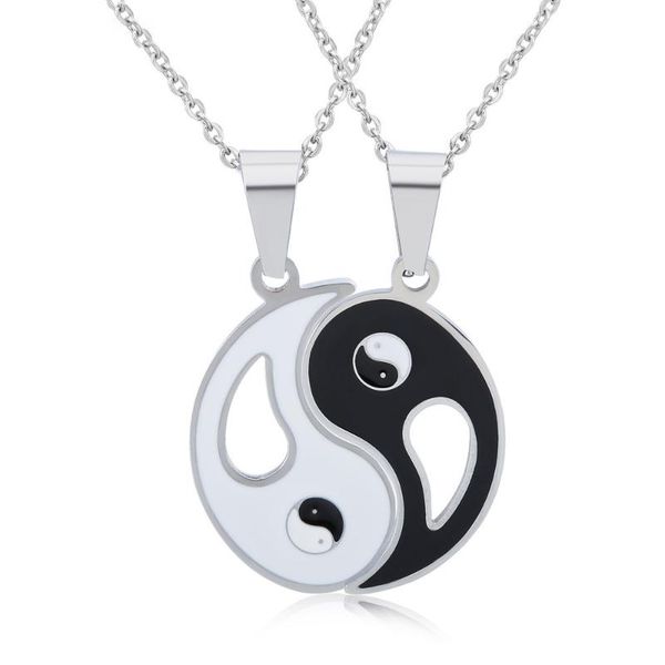 

yin yang gossip necklace pendant for men friend fashion stainless steel necklaces chain link jewelry, Silver