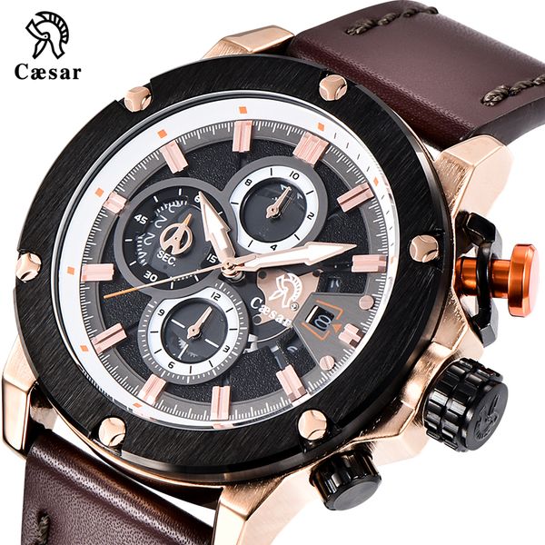 

leather rose gold black luxury fashion quartz movement chronograph waterproof sport mens designer watches wristwatches male watch men 2020, Slivery;brown