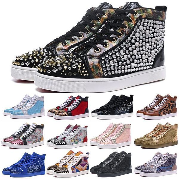 

2019 new release bottom is red sneaker luxury shoe for mens women party wedding genuine leather casual shoes spike sneakers 36-45, Black;red