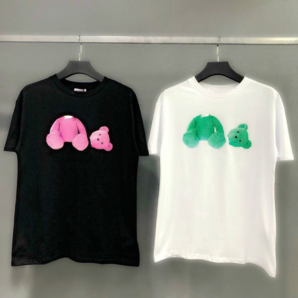 

palm angels мужская дизайнерская дышащая мужская мода tee мультфильм сломанный медведь печатная футболка мужчины женщины лето с коротким рук, White;black