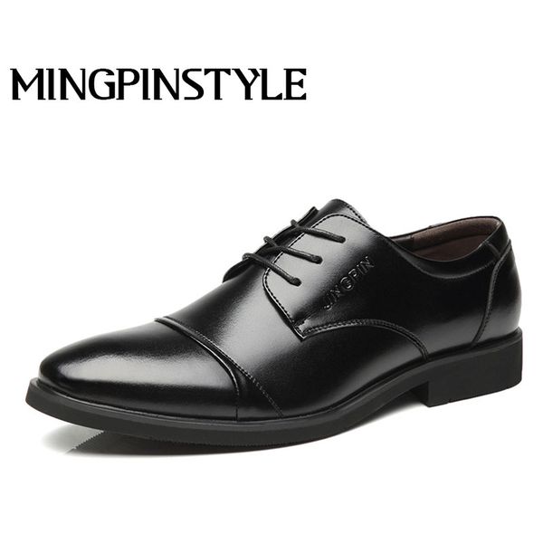 

dropshipping 2019 new brand fashion casual lace up shoes mens dress office black leather shoes male business walking a066