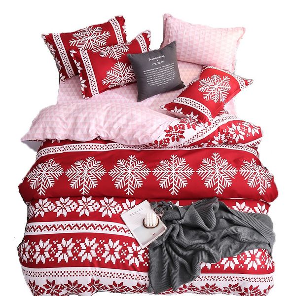 

red christmas snowflake bedding set duvet cover flat pillowcase