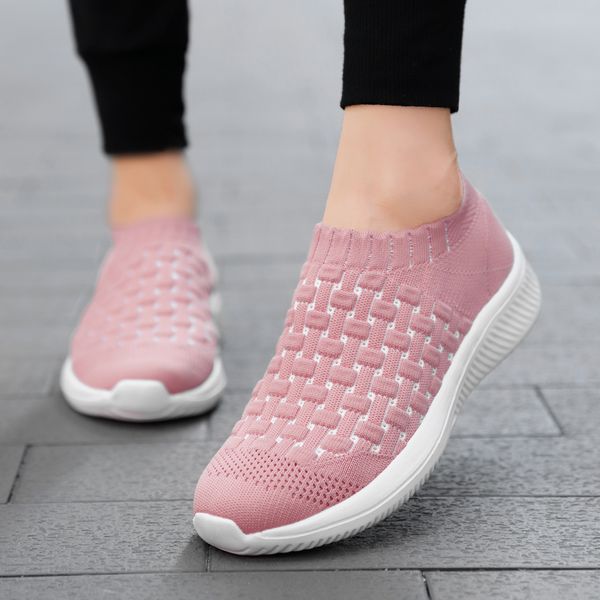 

women shoes knitting sock sneakers women slip on flat shoes plus size loafers walking soft bottom krasovki calzado mujer, Black