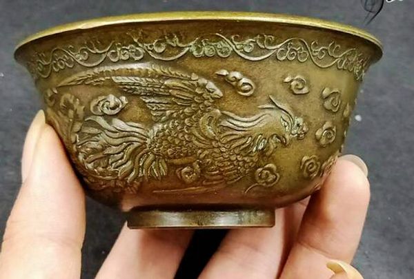 

antiques and antiques miscellaneous brass qianlong royal double phoenix bowl home decoration ornaments old bronze collection