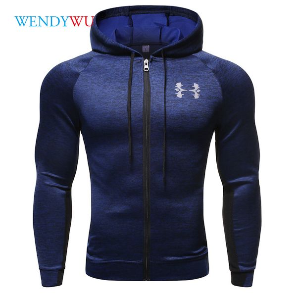 

hooded fitness sport jacket coat men quick dry running jacket zipper hoody sweatshirt sportswear gym hoodies training clothing, Black;red