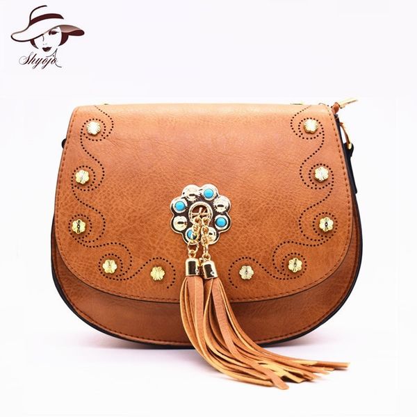 

new fashion women bag rivet pu leather handbag tassel girls shoulder crossbody bags ladies clutch small purse messenger totes