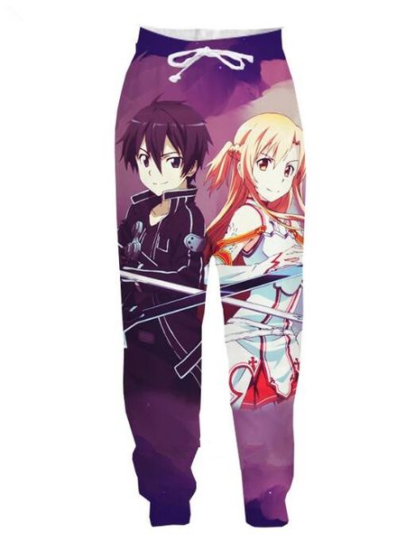 

new harajuku anime sword art online 3d print pants good quality cat funny stare at you brand pant y06, Black