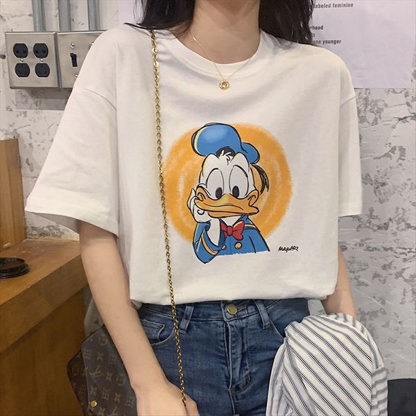 

2020 summer age reduction cotton cartoon loose round collar short sleeve t-shirt female 2020 summer age reduction cotton cartoon loose round, White