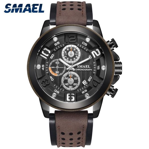 

2019 smael sport mens watches luxury alloy watch men casual sl-9083 fashion leather waterproof wristwatch box relogio masculino, Slivery;brown