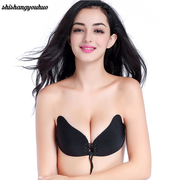 

bandage self adhesive invisible strapless push up bra stick gel silicone bralette deep v bras women sujetador, Red;black