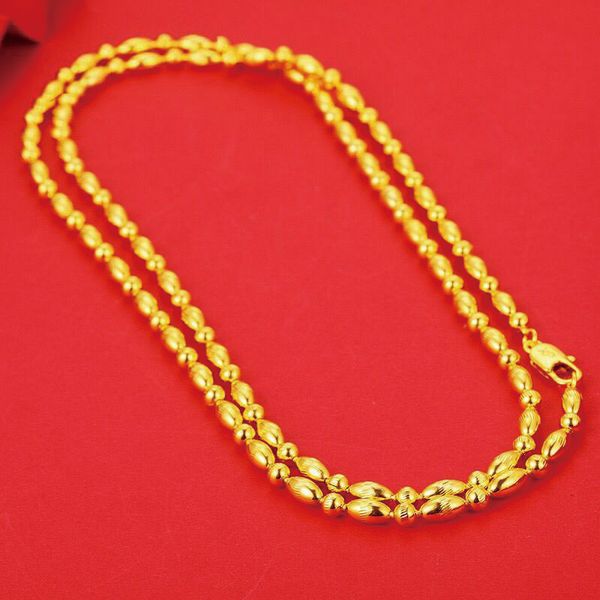 

mxgxfam ( 80 cm x 4 mm ) long beads necklaces for men women 24 k pure gold color fashion jewelry nickel free, Silver