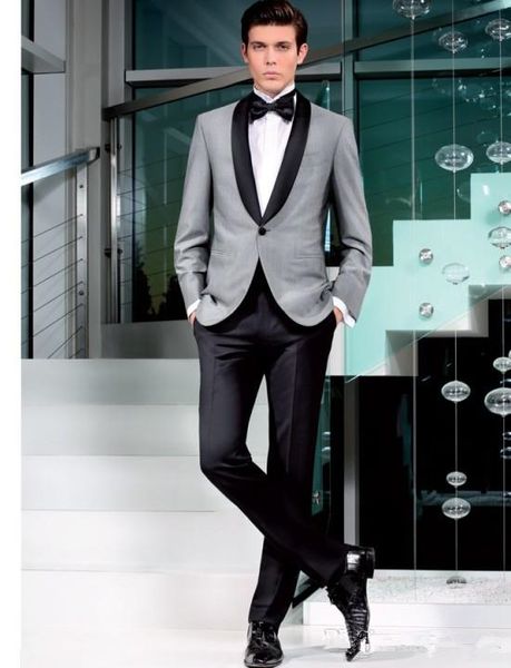 

handsome groomsmen shawl lapel groom tuxedos mens wedding dress man jacket blazer prom dinner 2 piece suit(jacket+pants+tie) a215, Black;gray