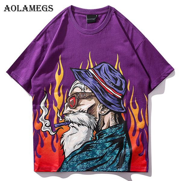 

aolamegs t shirt men japanese printed men's tee shirts o-neck t shirt cotton fashion hip hop couple high street tees streetwear, White;black