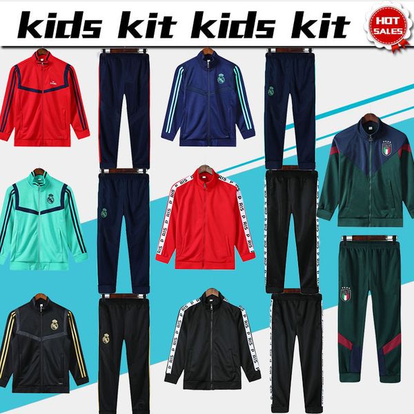 

kids jacket suit 2020 mix team real madrid gunner soccer kit 19/20 long sleeve tracksuit child paris football sweatsuits jacket+pants, Black