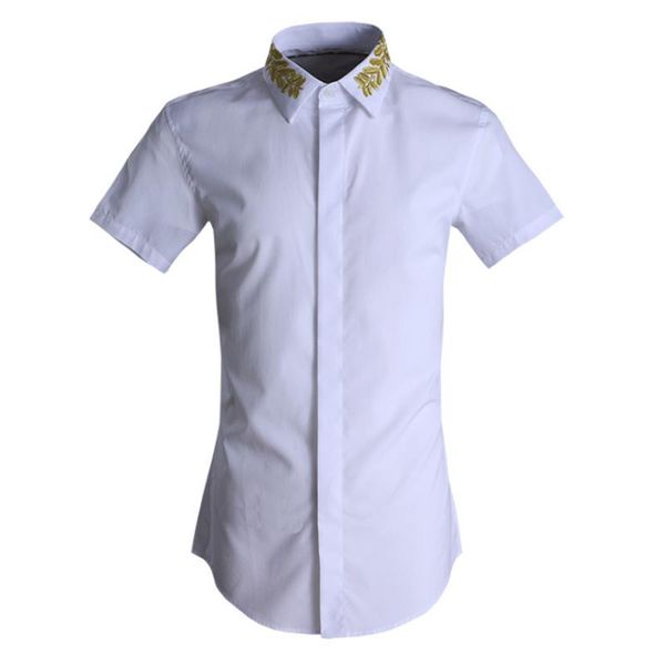 

men's wear golden leaf collar male shirt short sleeve literature and art men's wear brand shirt male, White;black