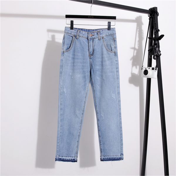 

2019 new boyfriend jeans para mujeres high waist ripped jeans women pants loose cowboy demin pant big size summer autumn spring, Blue
