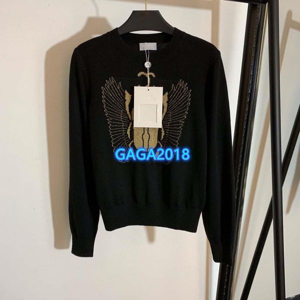 

high end женщины девушки вязать свитер с жуком письмо шаблон с длинным рукавом блузка тройник взлетно посадочной полосы 2020 мода дизайн рос, White;black