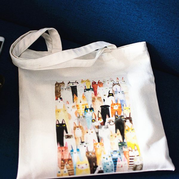 

yile zippered cotton canvas eco shopping tote shoulder bag print cat group d085