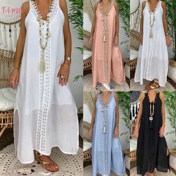 

2020 women summer dress plus size sleeveless kimono sleeve holiday off shoulder lace dress maxi long causal party beach boho dresses, Black;gray