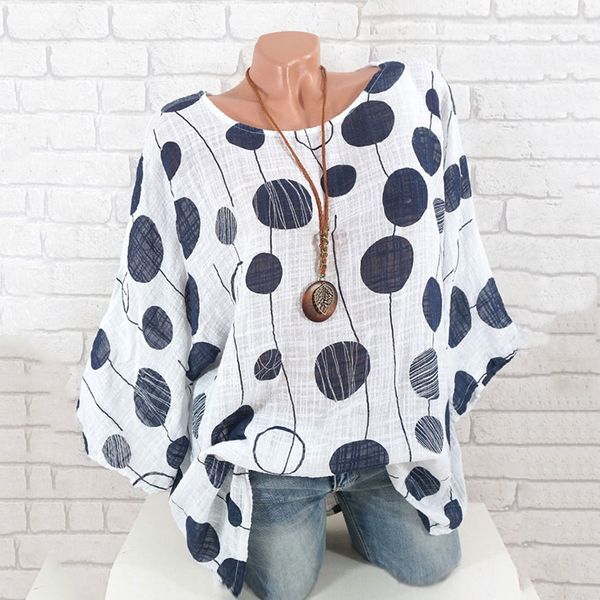

wipalo women spring summer plus size polka dot batwing sleeve blouse scoop neck three quarter sleeve casual loose blouse shirts, White