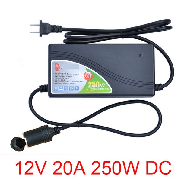 Freeshipping Convertitore di potenza da 250 W Ingresso CA universale 110 / 220 V-240 V Uscita CC 12 V 20 A Presa di ricarica per auto Adattatore per accendisigari