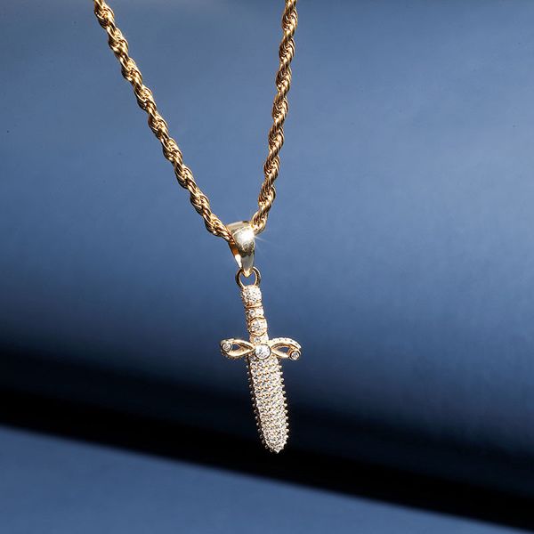 

hip hop jewellery 925 sterling silver dagger pendant necklace zircon hip hop bling ice out rapper jewelry