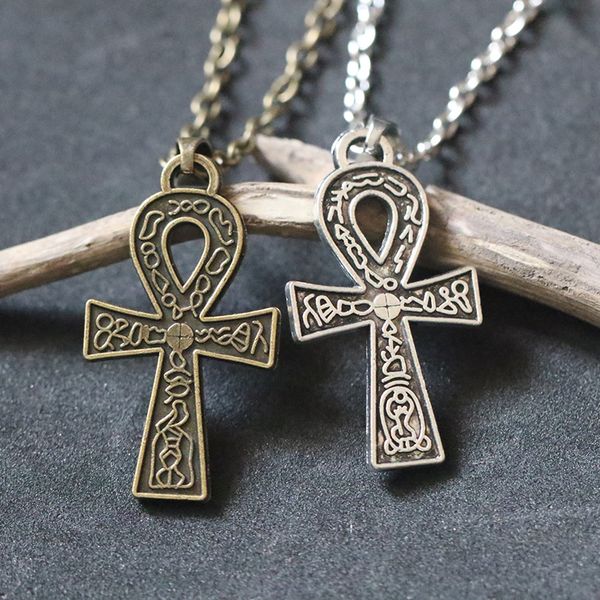 

egyptian key of life ankh cross pendant necklace for men women vintage antique silver bronze choker collier bijoux protection