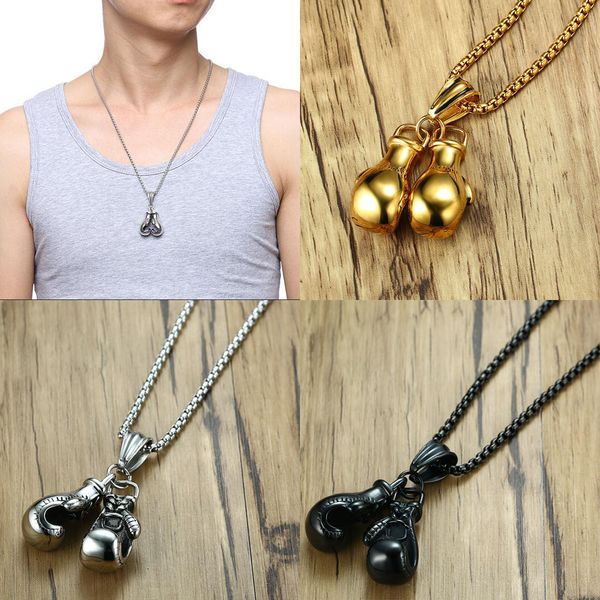 

горячая мода мужчины женщины золото серебро черный нержавеющая сталь боксерские перчатки ожерелья подвески цепи ювелирные изделия подарок, Silver