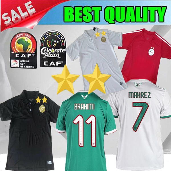 

2 stars 2019 algeria mahrez brahimi leisure soccer jersey 2020 feghouli slimani football shirt 19 20 algeria red black polo soccer shirt