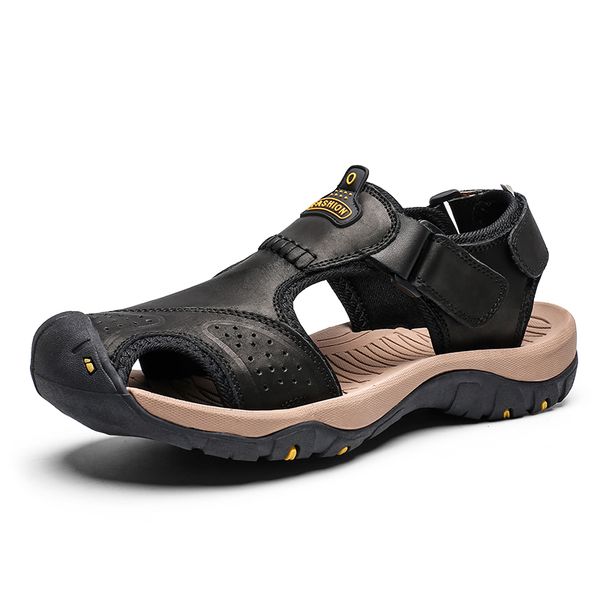 

2020 men sandals genuine leather sandals summer casual shoes men roman beach sandalias chaussure homme, Black