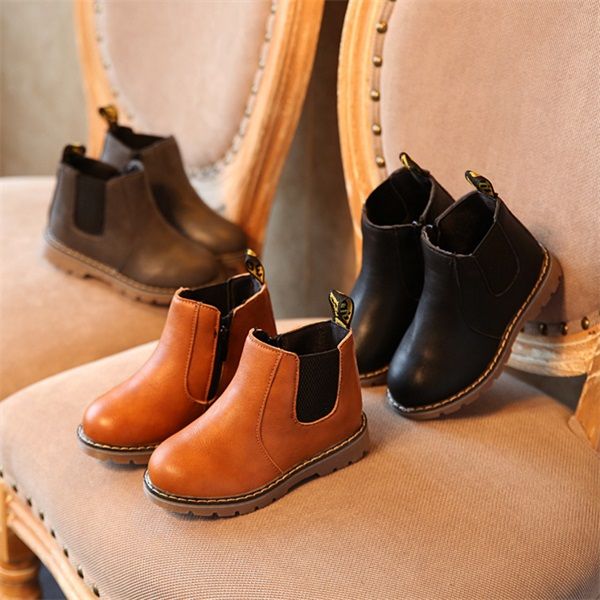 

kids autumn baby boys oxford shoes for children dress boots girls fashion martin boots toddler pu ieather black brown gray eu 21-30 ds04, Black;grey