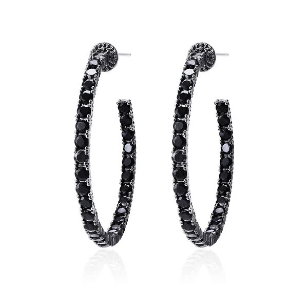 

xiumeiyizu women's fashion black/white round hoop earrings in/out micro cubic zirconia paved for mom wife girlfriend gift, Golden;silver