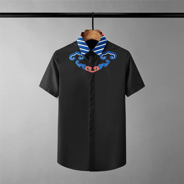 

men's casual shirts minglu mens luxury chinese style embroidery short sleeve dress plus size 4xl fashion slim man, White;black