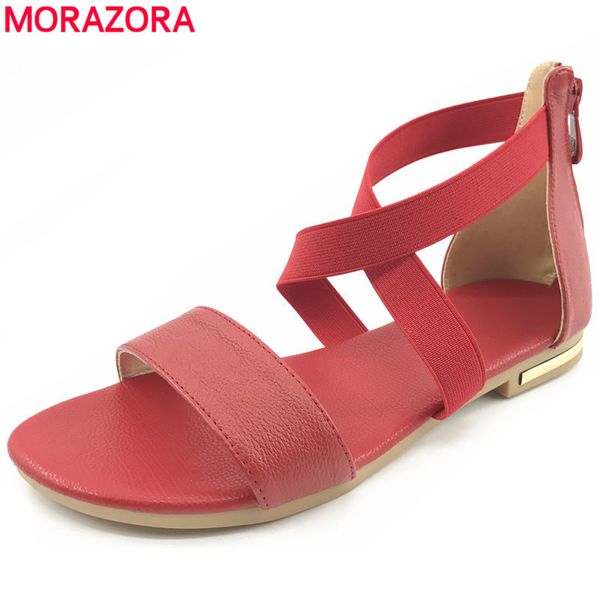 

morazora размер 31-46 2019 новый натуральная кожа женщины zip красный черный летняя обувь повседневная женская плоские сандалии женский mx20, Black