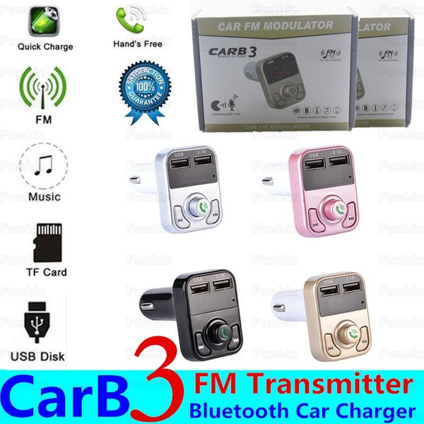 Receptor Áudio B3 FM Bluetooth Car Transmissor Aux modulador Car Kit MP3 Player sem fios com microfone Dual USB Car Charger baratos