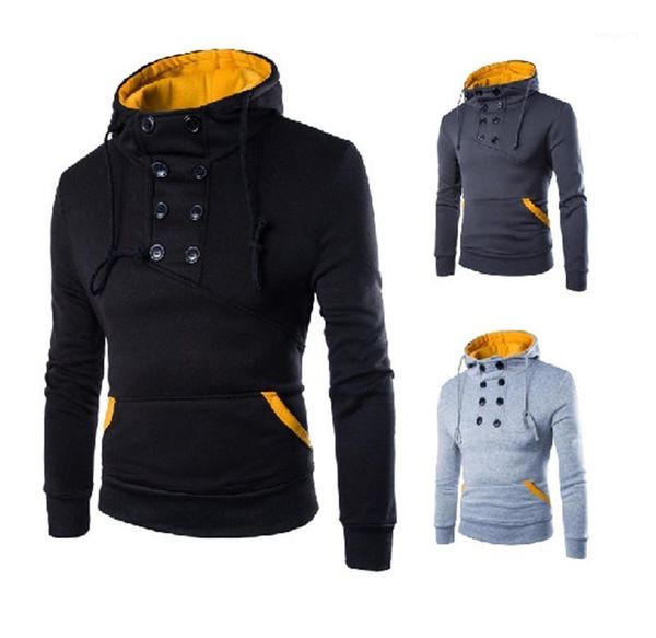 

panelled big pocket mens hoodies casual long sleeve males clothing double breasted mens designer hoodies loose, Black