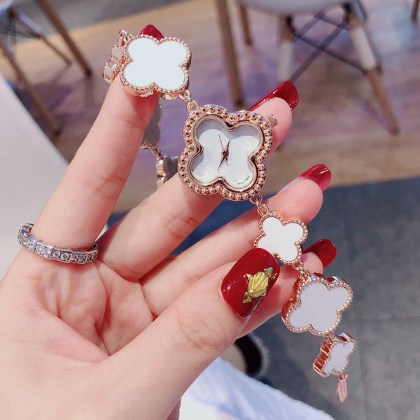 

new fashion four-leave clover luxury women watch colorful shine diamond white/green/red lady dress quartz watch r drop shipping, Slivery;brown