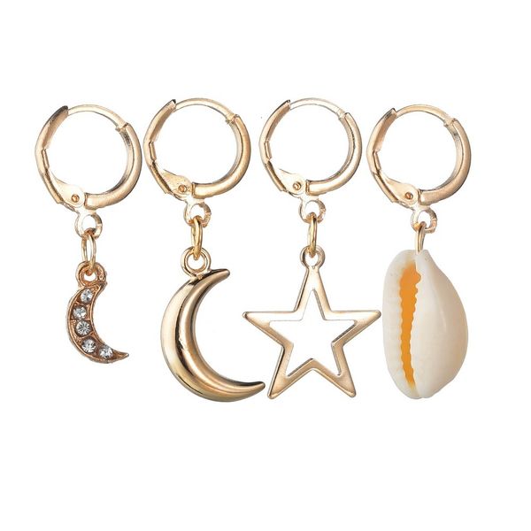 

sea shell jewelry ornaments personality temperament rhinestone stars moon earring woman concise shell ear clip, Golden