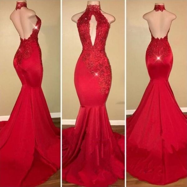 

Red Backless Mermaid Prom Dresses Long 2019 vestidos de fiesta largos elegantes de gala African Formal Evening Gowns Party Dress
