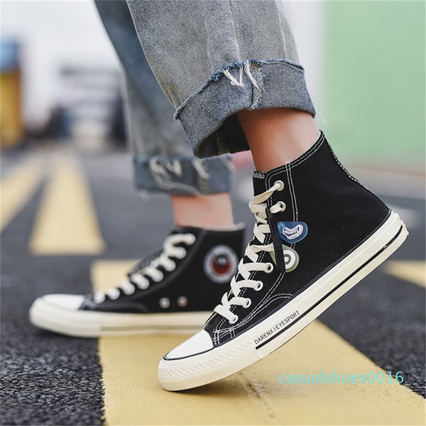 

american back to school board shoes lace-up rugged canvas plimsolls anti-slippery teenage casual skater fashion ulzzang skate sneakers c16, Black
