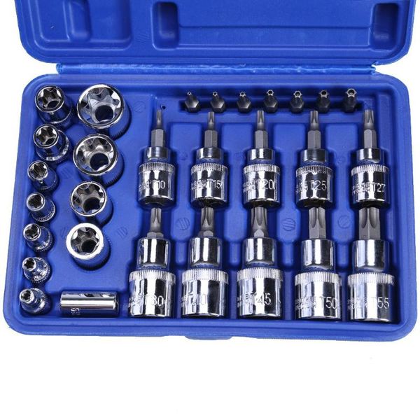 

29 pc torx star socket set & bit male female e & t sockets with torx bit security repair ratchet screwdriver mechanics